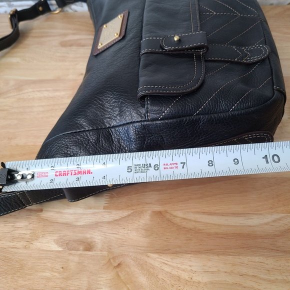 Black Leather Tommy Hilfiger Shoulder Bag Metal Plate - Picture 7 of 8